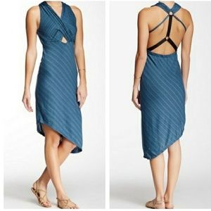 New Free People Temptress Strappy Metallic Midi Dress Asymmetrical Teal Blue